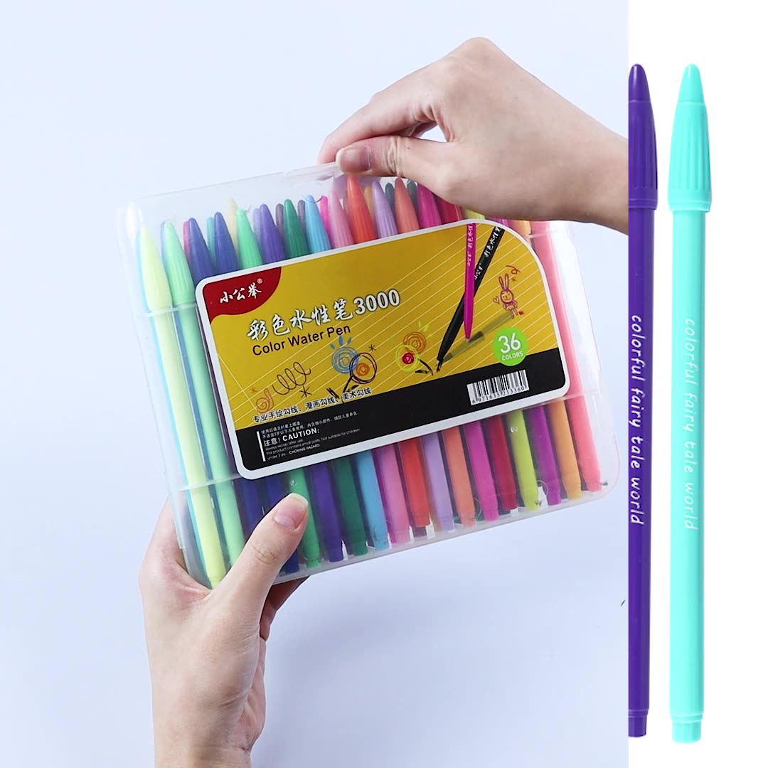 3000 Color Water Pen 36 Colors/Box Watercolor Pen Set Student Sketch Pen Candy Colors 0.4mm Hook Line Pen Art Supplies